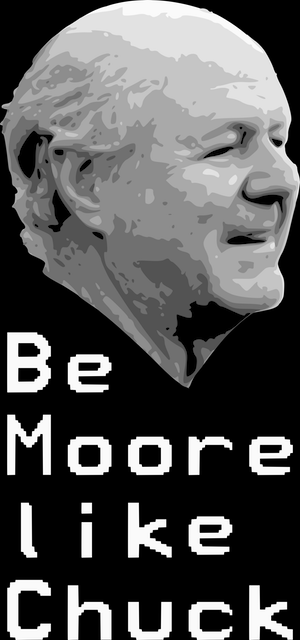 'Be Moore Like Chuck' T-Shirt design, with Chuck Moore face in 4 colors.