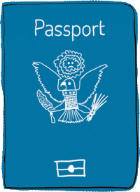 drawing of a passport cover.