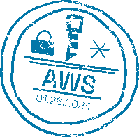 drawing of a visa stamp like you would get at immigration. This has AWS on it, implying it was granted to give you access to AWS